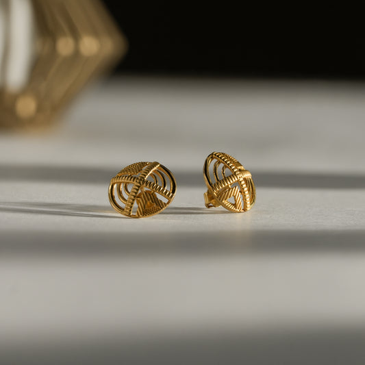 22k Yellow Gold Geometric Textured Circle Gold Stud Earrings (On Pre-Order)