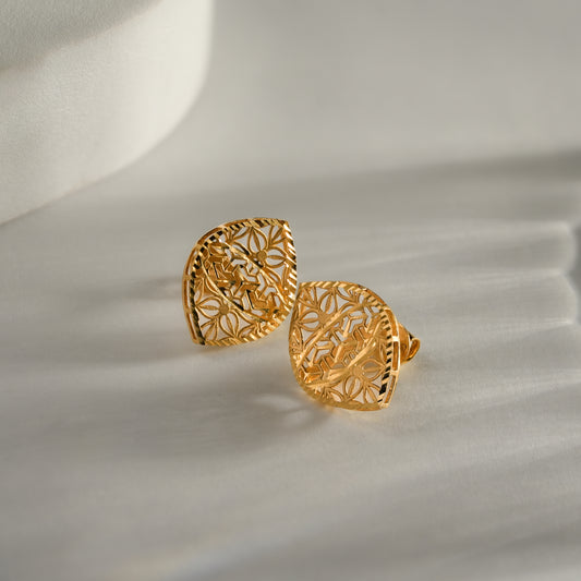 22k Yellow Gold Leaf Motif Openwork Gold Stud Earrings