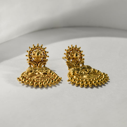 22k Yellow Gold Traditional Handcrafted Gold Jhumka Earrings