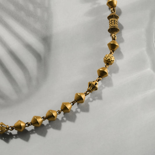 22k Yellow Gold Classic Matte–Polish Beaded Gold Chain Necklace