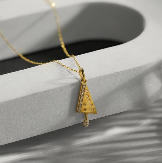 18k Yellow Gold Contemporary Diamond Accent Triangle Pendant Set with Earrings