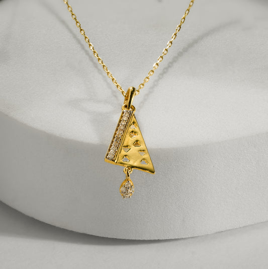 18k Yellow Gold Contemporary Diamond Accent Triangle Pendant Set with Earrings