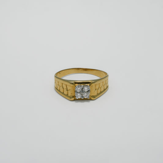 14K Solid Gold Geometric Ring with Cluster Stone Accent