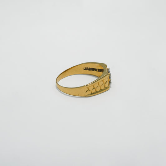 14K Solid Gold Geometric Ring with Cluster Stone Accent