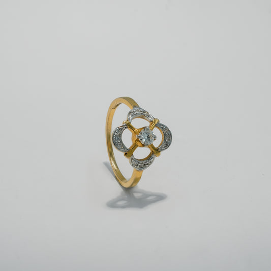 14K Solid Gold Floral Brilliance Ring with Central Stone Accent