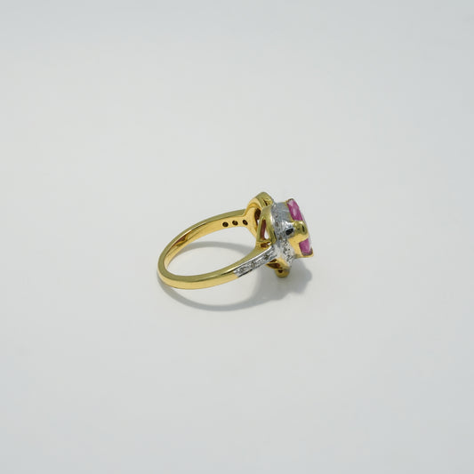 18K Solid Gold Heart-Shaped Ruby Halo Gold Ring