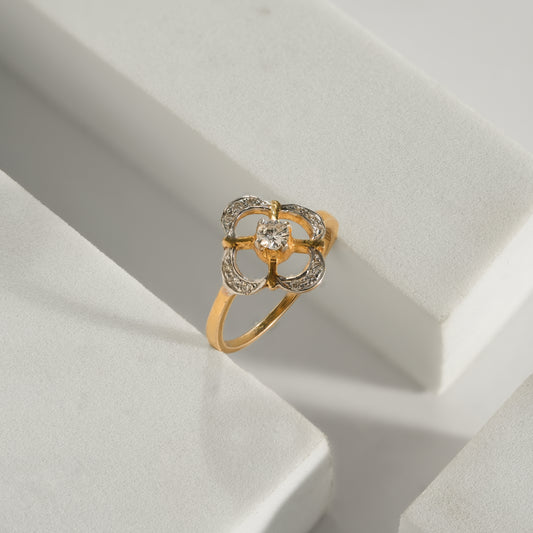 14K Solid Gold Floral Brilliance Ring with Central Stone Accent