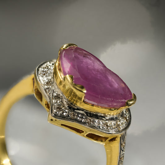 18K Solid Gold Heart-Shaped Ruby Halo Gold Ring