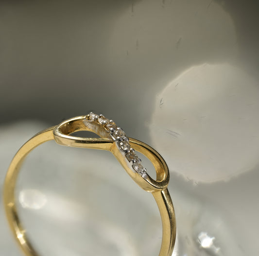 14K Solid Gold Infinity Curve Diamond-Accented Gold Ring