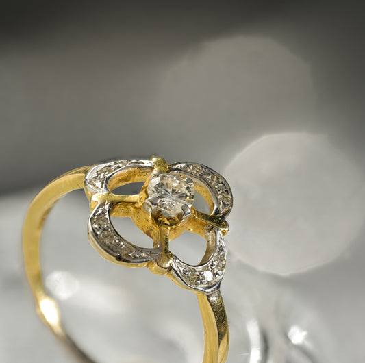 14K Solid Gold Floral Brilliance Ring with Central Stone Accent