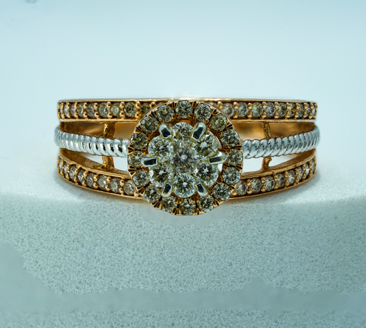 14K Solid Rose Gold Floral Natural Diamond Split-Band Ring