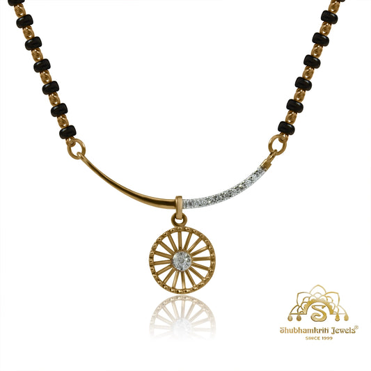 Designer gold mangalsutra with circular pendant