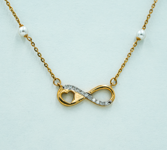 18K Solid Gold Infinity Heart Natural Diamond Pendant Necklace
