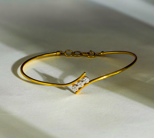 18K Solid Gold Natural Diamond Accent Open Cuff Bracelet