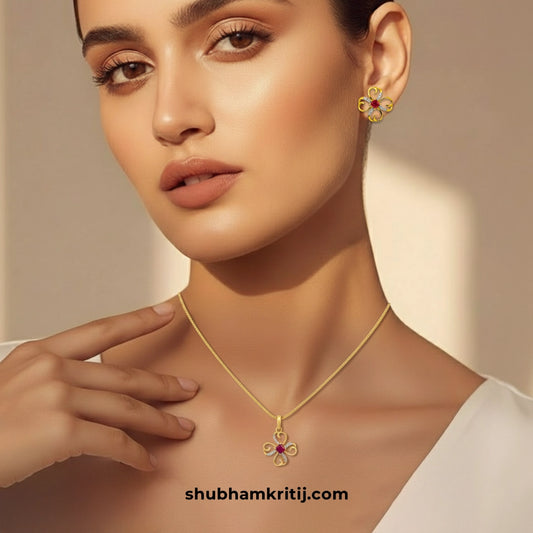 Floral ruby jewelry set for women