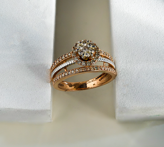 14K Solid Rose Gold Floral Natural Diamond Split-Band Ring