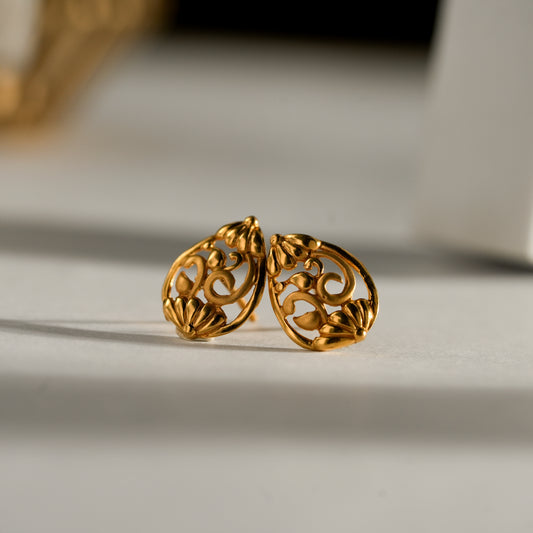 22k Yellow Gold Floral Teardrop Gold Stud Earrings