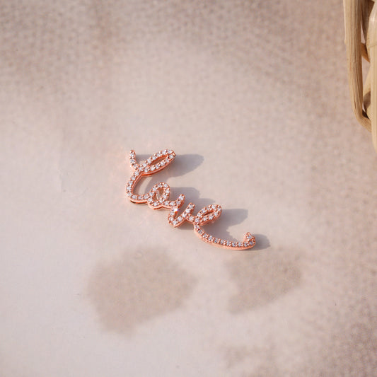 9K Solid Gold Love Script Natural Diamond Pendant Necklace