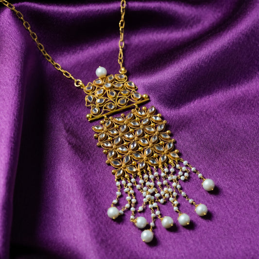 18K Gold Polki Pearl Tassel Pendant Necklace