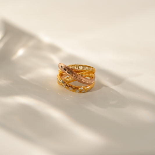 Dual Tone Criss Cross Designer 18K Gold Ring