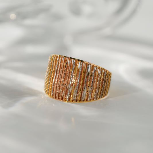 Tri Tone Textured Band Designer 22K Gold Ring
