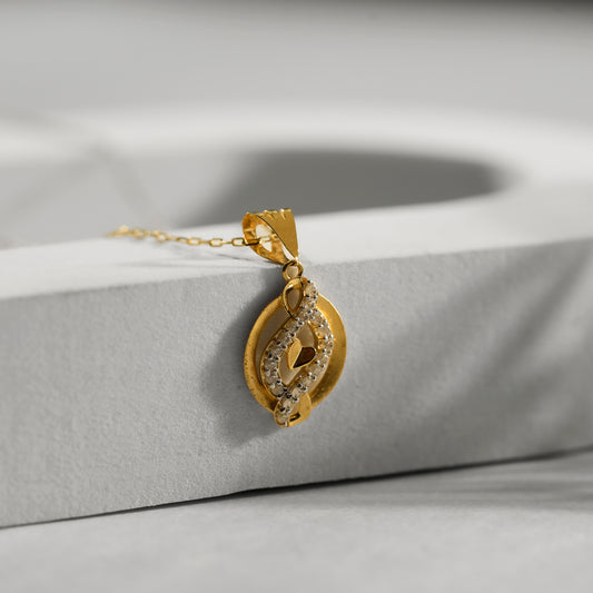 18k Yellow Gold Elegant Loop Design Pendant with Stud Earrings (On Pre-Order)