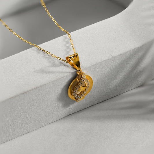 18k Yellow Gold Elegant Loop Design Pendant with Stud Earrings (On Pre-Order)