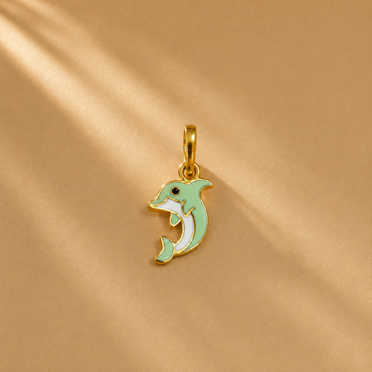 Cute Enamel Green Dolphin Pendant 18K Gold Plated Marine Charm