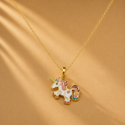 Cute Enamel Unicorn Pendant 18k Gold Plated Whimsical Charm
