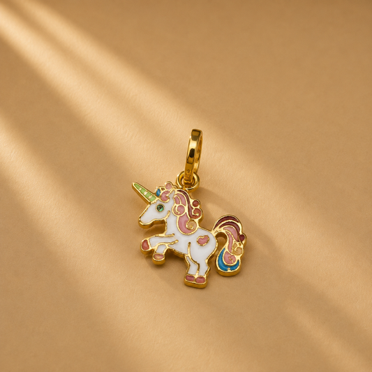 Cute Enamel Unicorn Pendant 18k Gold Plated Whimsical Charm