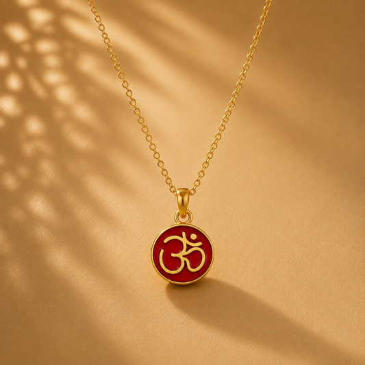 Sacred Red Enamel Om Pendant 18k Gold Plated Spiritual Charm