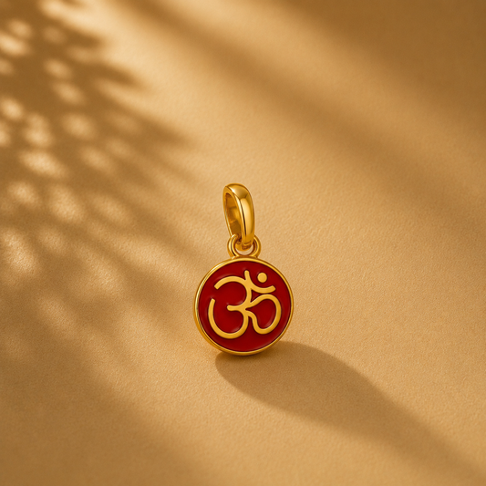 Sacred Red Enamel Om Pendant 18k Gold Plated Spiritual Charm