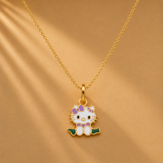 Lovely Enamel Kitty Pendant 18k Gold Plated Sleek Charm Piece