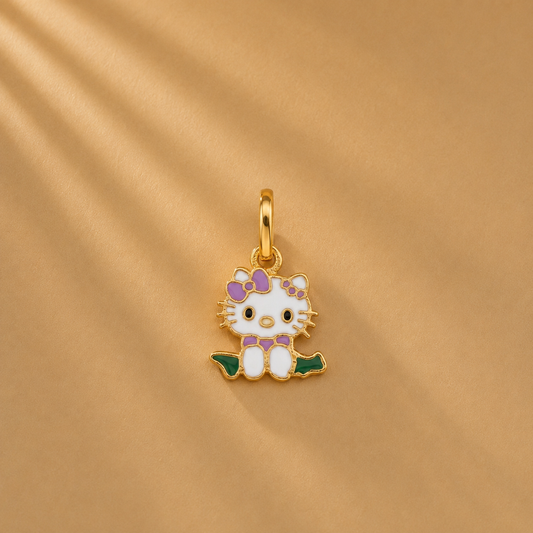Lovely Enamel Kitty Pendant 18k Gold Plated Sleek Charm Piece