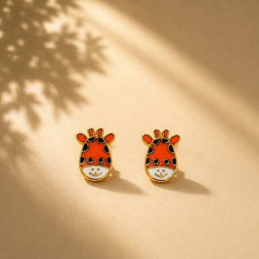 Giraffe Enamel Studs 18K Gold Plated Cute Girls Animal Earring Jewelry