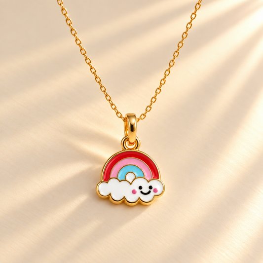 Cute Rainbow Cloud Enamel 18K Gold Plated Pendant for Girls & Women