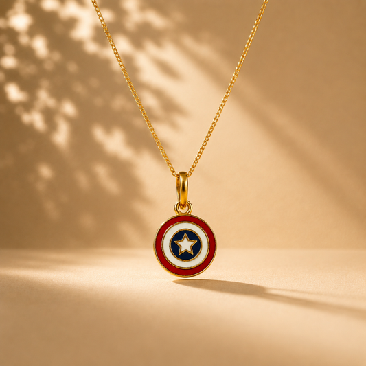 Captain America Shield 18k Gold Plated Enamel Star Round Pendant