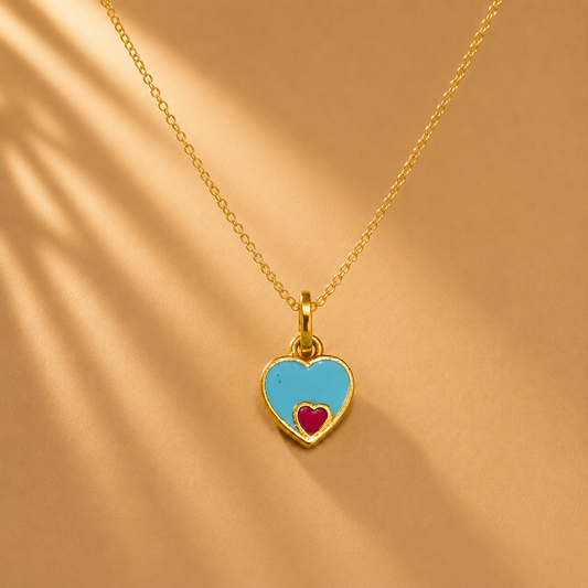 Light Blue Enamel Heart 18k Gold Plated Mini Red Heart Pendant
