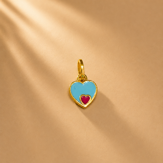 Light Blue Enamel Heart 18k Gold Plated Mini Red Heart Pendant