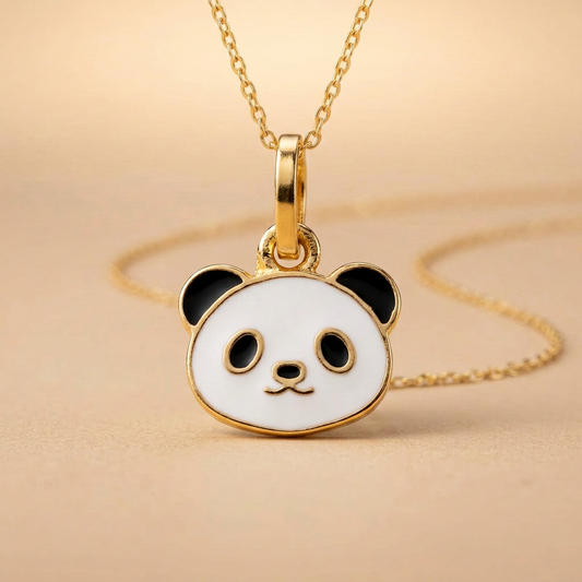 Cute Panda Face 18k Gold Plated Enamel Pendant