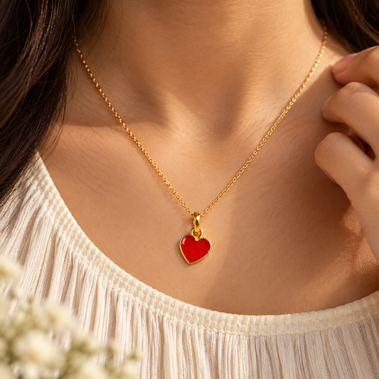 Red Heart Enamel 18k Gold Plated Charm Pendant for Women