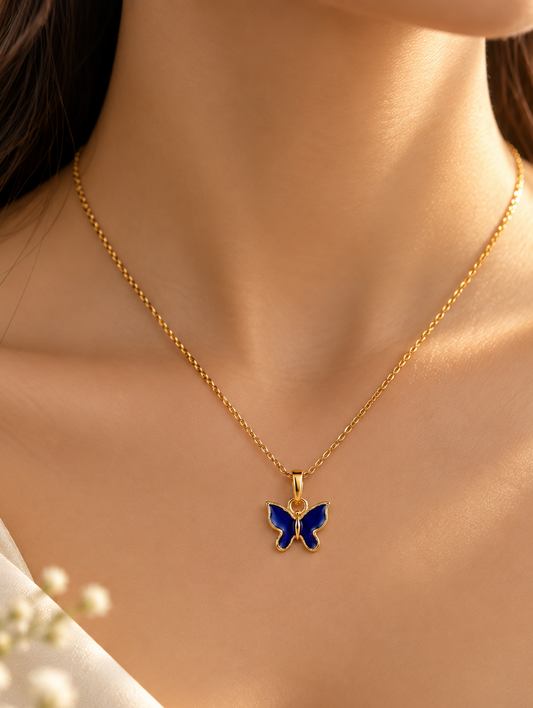 Blue Butterfly Enamel 18k Gold Plated Charm Pendant for Women