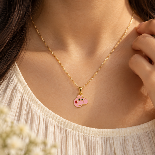 Cute Pig Cartoon Enamel 18K Gold Plated Charm Pendant for Girls