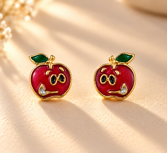 Red Apple Earrings 18K Gold Plated Screw Back Studs for Girls