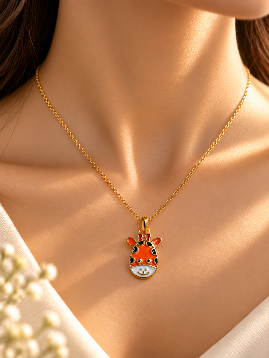 Cute Enamel Giraffe Face 18K Gold Plated Pendant For Girls