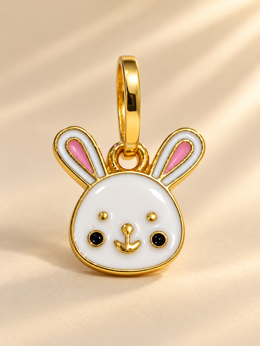 Rabbit Bunny Face 18k Gold Plated Enamel Pendant