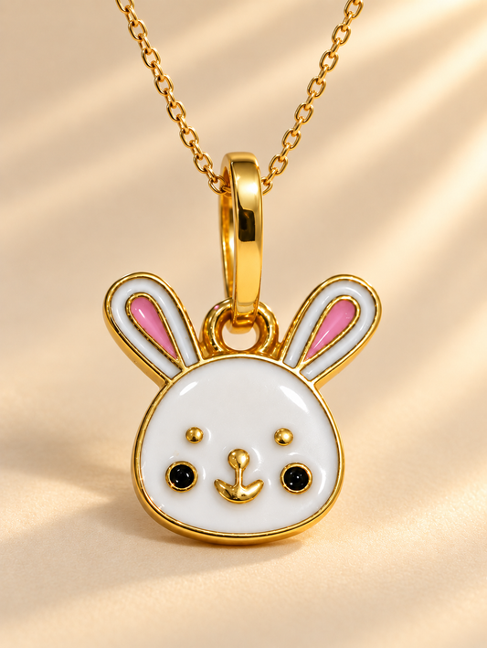Rabbit Bunny Face 18k Gold Plated Enamel Pendant