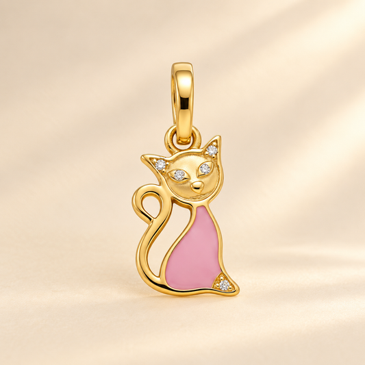 Cute Kitty Cat Enamel 18k Gold Finish Animal Charm Pendant