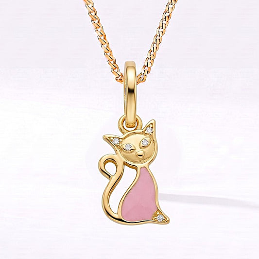 Cute Kitty Cat Enamel 18k Gold Finish Animal Charm Pendant