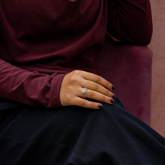 14K Solid Rose Gold Floral Natural Diamond Split-Band Ring